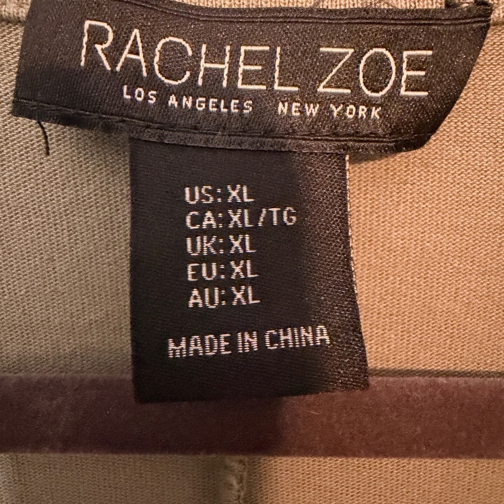 Rachel Zoe T-Shirt Maxi Dress V-Neck Size XL Khaki Short Sleeve Cotton Side Slit - Picture 4 of 13